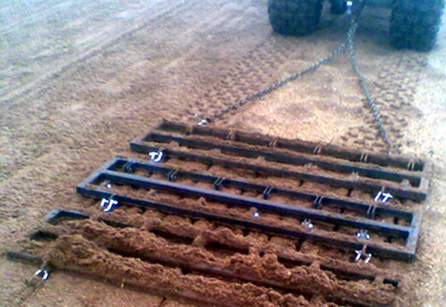 Adjustable Tine Drag Harrow, sand arena surface conditioning, take-off and landing hole repair, runway repair, sand leveling